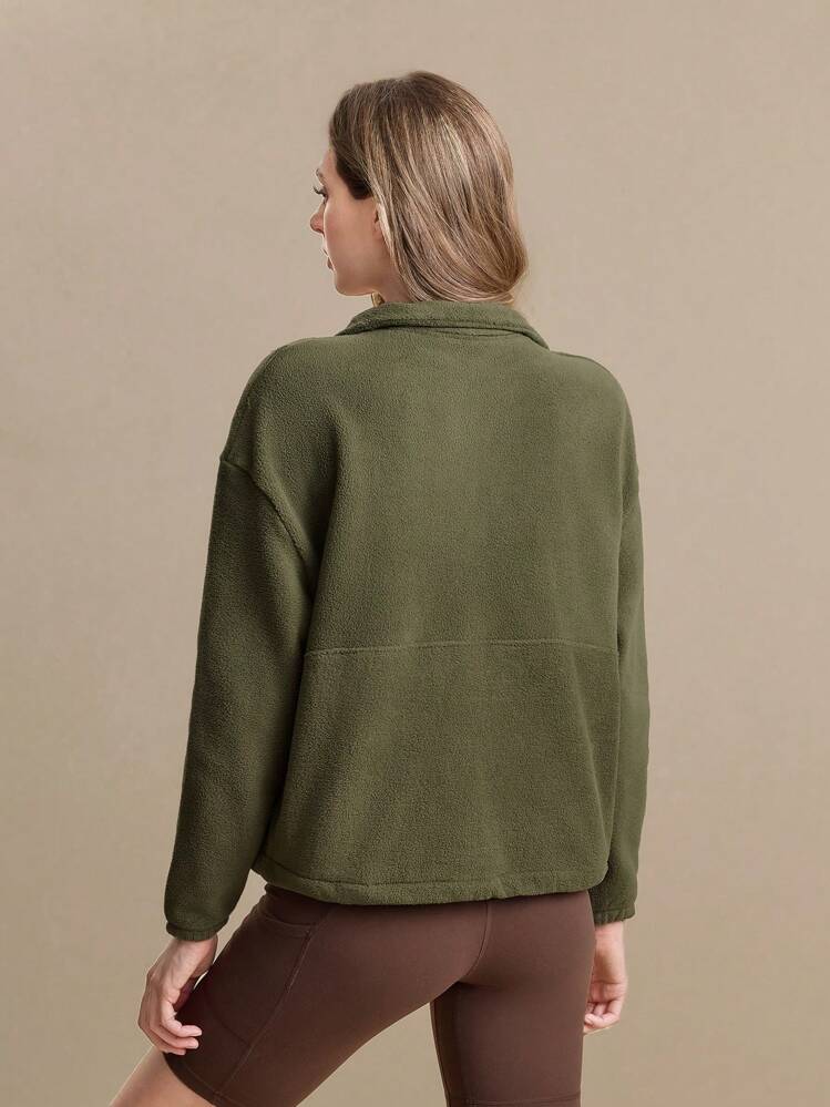Casual Solid Color Stand Collar Sweatshirt - Dark Green - View 5