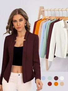 BizChic 春夏新款女士开襟长袖商务优雅成熟风针织外套，基础款上衣，现代时尚都市通勤日常浪漫90年代复古圣诞新年穿搭，情人节派对礼服，海滩、毕业典礼、时尚、节日、假日，适合婚礼宾客、主人、约会、派对、音乐会、早午餐、机场等场合。 - 酒紅色 - 查看 5