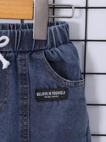 SHEIN Explorewe 1pc Young Boy Woven Distressed Straight Leg Denim Jeans - Blue - View 3