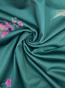 EMERY ROSE Plus Size Summer V-Neck Short Sleeve Floral Print Elegant Loose Dress, For Thanksgiving Maxi Women Outfit - Dark Green - View 5