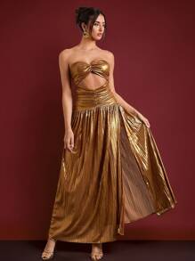 SHEIN Unity Women's New Year Party Tube Gold Party Dress, Birthday Celebration Dress, Christmas Dress, Music Festival Dress,Valentine's Day - Gold - View 8