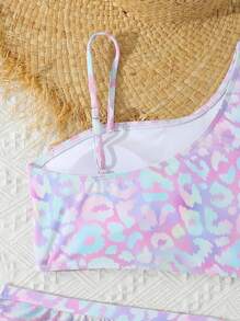 Tween Girl Spring Break Leopard Print Swimwear Bikini Set, Beach Vacation Clothes Outfit - Multicolor - View 8