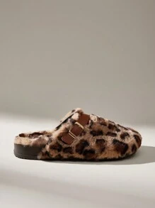 Solecia Fashionable Casual Leopard Faux Fur Flat Slippers - Camel - View 2