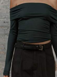 MUSERA Off The Shoulder Fold Over Long Sleeve Top Casual Summer Vacation Spring