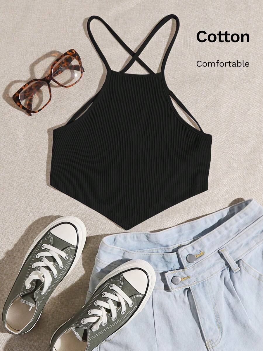 SHEIN EZwear 夏季服装 交叉系带露背吊带背心