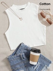 SHEIN EZwear Top de tirantes tejido de canalé unicolor - Blanco - Ver 7