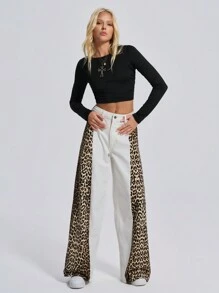 EURMUSE HOCHTAILLIERTE EXTRA WEIT GESCHNITTENE Y2K STREET STYLE LEOPARDEN JEANS - Weiss - Übersicht 6