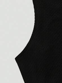 SHEIN Privé Débardeur ajusté noir décontracté et polyvalent avec col rond, boutons de perle au dos - Noir - Voir 4