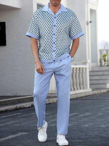 Manfinity CasualCool Ensemble chemise à manches courtes et pantalon imprimé géométrique décontracté pour hommes