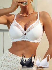 2pcs Thin Padding, Underwire, Smooth Lace Adjustable Comfort Brassiere - Multicolor - View 7