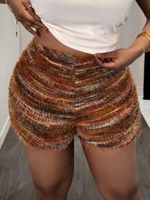 Slaydiva 大码女式休闲街头时尚纹理面料短裤 - 彩色 - 查看 7