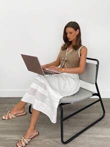 SHEIN Essnce 女士白色纯色褶皱简约 A 字裙、休闲日常穿着、情人节服装、春夏裙子