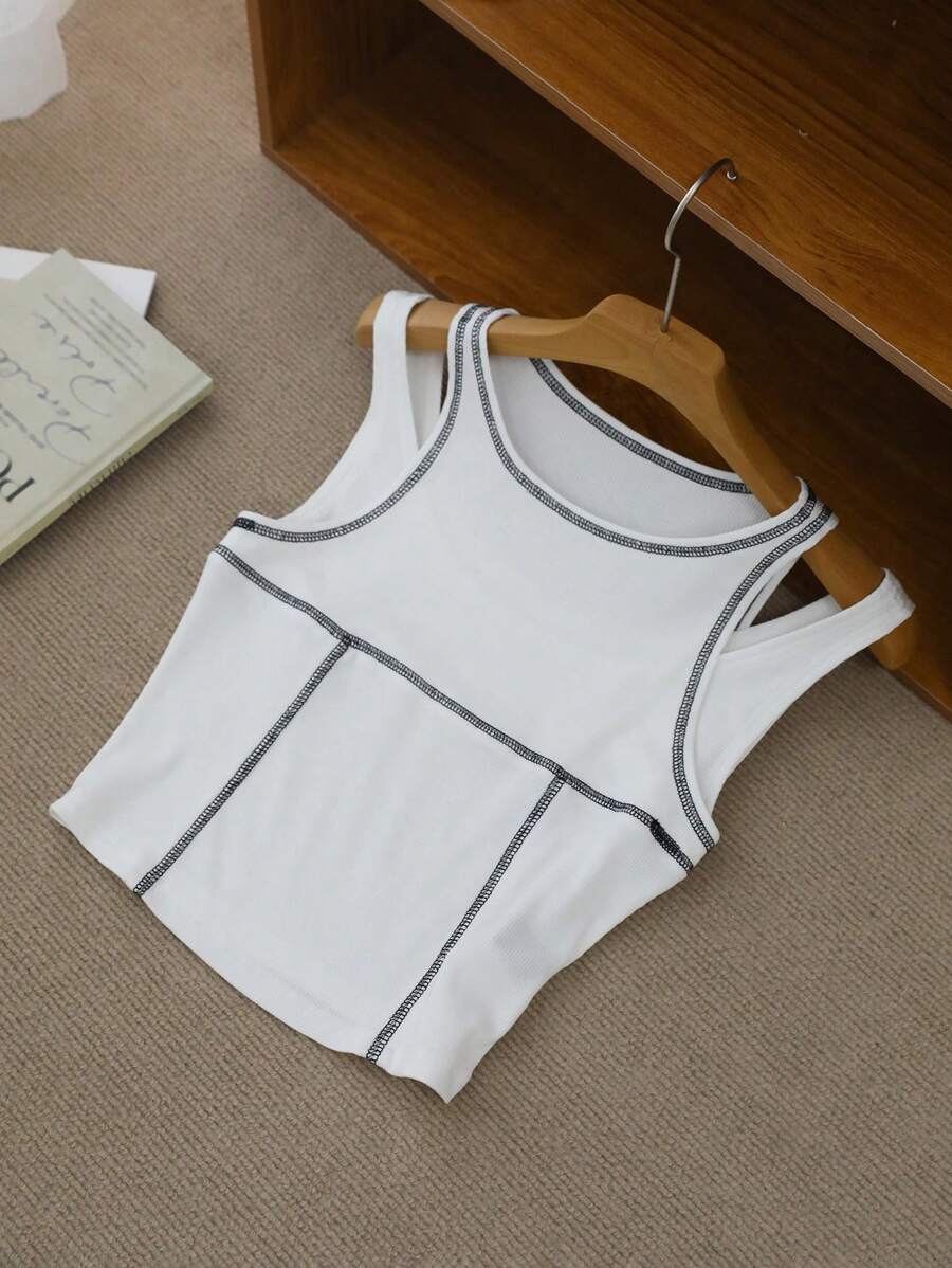 DAZY Women White Camisole Tank Top, Cropped And Open Shoulder, Spring/Summer - White - View 1