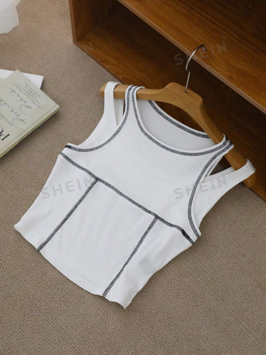 DAZY Top de tirantes blanco para mujer, corto y con hombros descubiertos, para primavera/verano