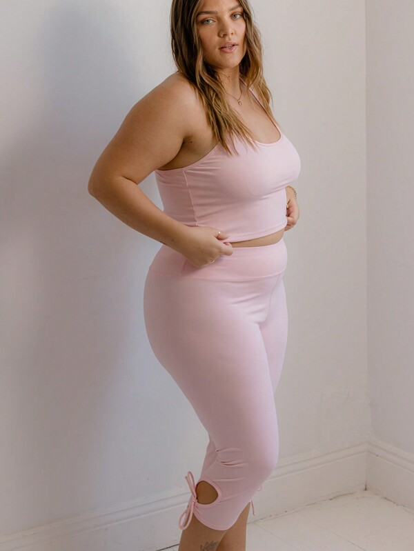 Aralina Curve Leisurewear High-Waisted Active Capri Leggings With Key Hole Tie Side Detail
