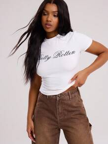 MUSERA Slogan T-Shirt Top Casual Cute Vacation Elegant Graphic Tee Airport Graphic Tees Holiday Fall Back To School Autumn  ,Elegant - White - View 6