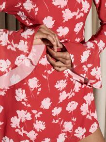 AiiRZ Slash Neck With Scoop Back Floral Flippy Mini Dress Valentines - Multicolor - View 8