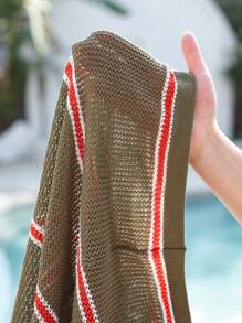 Manfinity RSRT Top casual de punto con botones al frente y mangas cortas con rayas para hombres - Multicolor - Ver 7