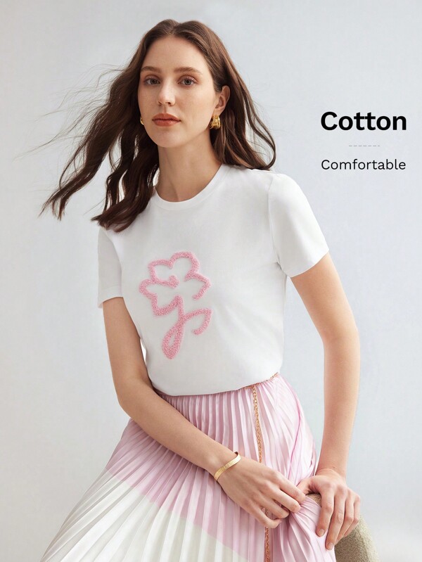 MOTF PREMIUM WOMEN'S KNITTED T-SHIRT WITH FLORAL PATTERN,VALENTINE'S DAY,GRAPHIC TEE