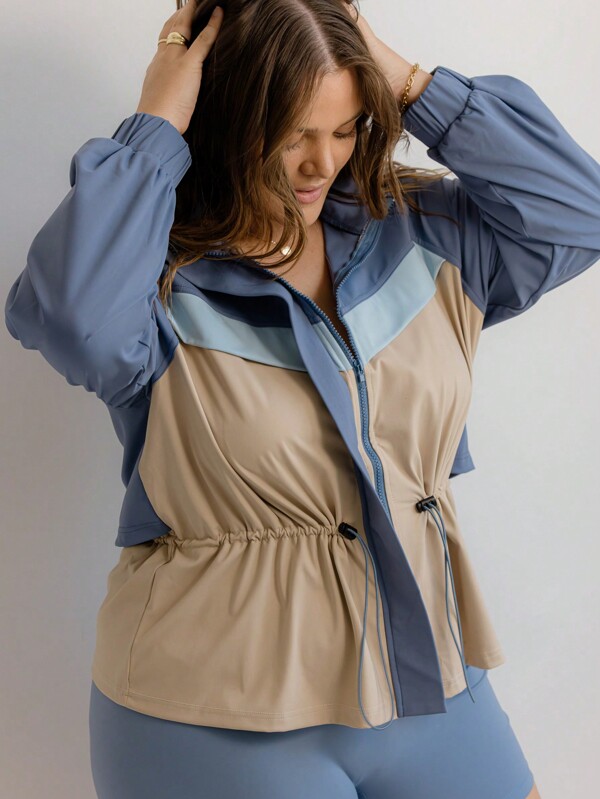 Aralina Curve Leisurewear Colour Block Zip-Front Cinched Waist Active Jacket