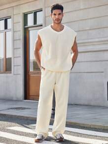 Manfinity Homme Completo casual da uomo composto da canotta girocollo tinta unita e pantaloncini in 2 pezzi - Bianco - Visualizzare 4