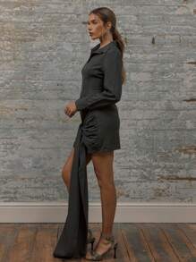 MUSERA Linen Look Shirting Drape Skirt Dress Spring Sexy Cute Summer - Coffee - View 2