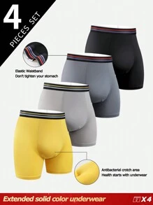 4pcs/Set Men's Casual Striped Comfortable Boxer Briefs - Multicolor - View 1