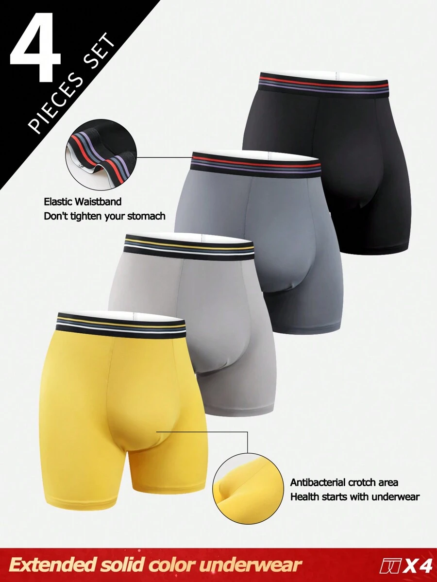 4pcs/Set Men's Casual Striped Comfortable Boxer Briefs - Multicolor - View 1