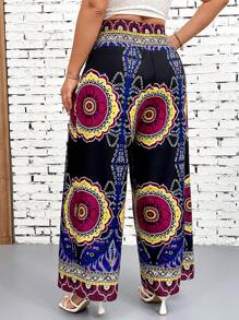 Breezaya Pantalones anchos vintage elegantes de talla grande para ir al trabajo, de cintura elástica, con estampado floral retro, adecuados para primavera, verano y otoño