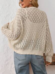 SHEIN LUNE 休闲纯色镂空心形纽扣女式针织开衫