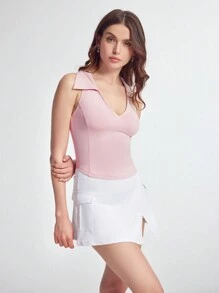 CourtClass Polo da donna a tinta unita, senza maniche, aderente, casual, sportiva, colore rosa