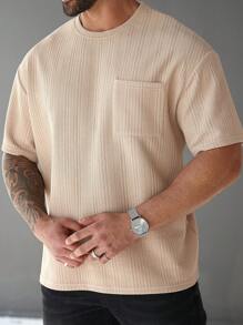 Manfinity Homme Plus Size Men's Casual Solid Color Short Sleeve T-Shirt - Khaki - View 6