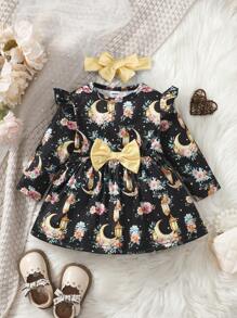 SHEIN Baby Girls Christmas Red Plaid Snowflake Decor Casual Dress, Comfortable & Suitable For New Year Outfit And Daily Casual Wear, Autumn/Winter