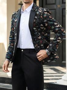 Manfinity AFTRDRK 男式纯色拼布前扣长袖上衣和长裤西装外套 - 彩色 - 查看 6