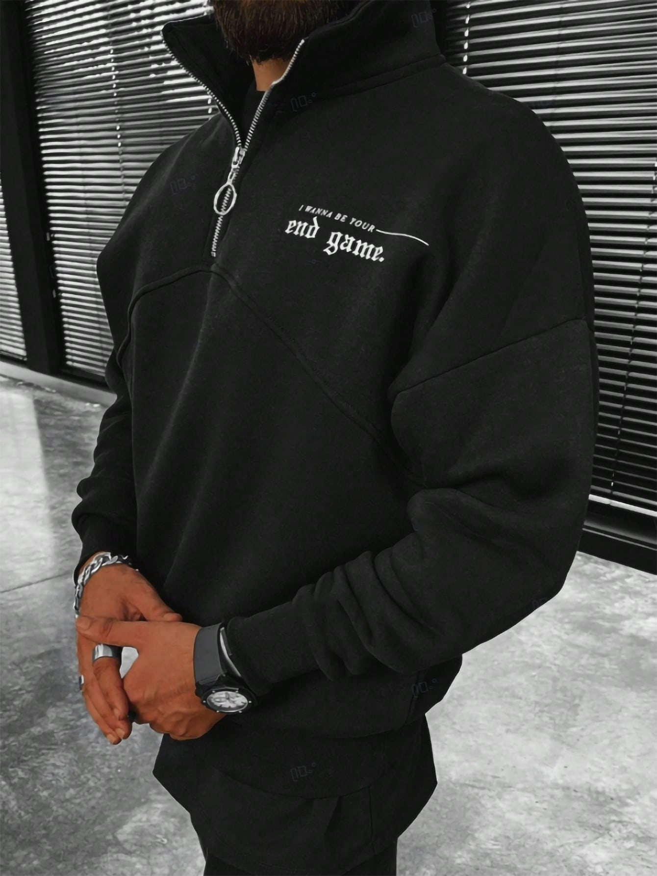 Manfinity Dauomo Men's Letter Print Half Zip Neck Casual Sweatshirt