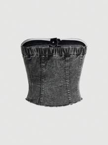 SHEIN Essnce Women Denim Shirt, Sexy Party Wear, Christmas, Valentine's Day Gift, For Friends - Grey - View 2