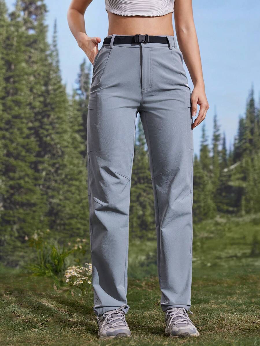 In My Nature Women's Casual Outdoor Letter Printed Pocket Detail Pants - Baby Blue - View 1