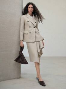 MOTF PREMIUM WOOL DOUBLE BUTTON BLAZER - Apricot - View 1