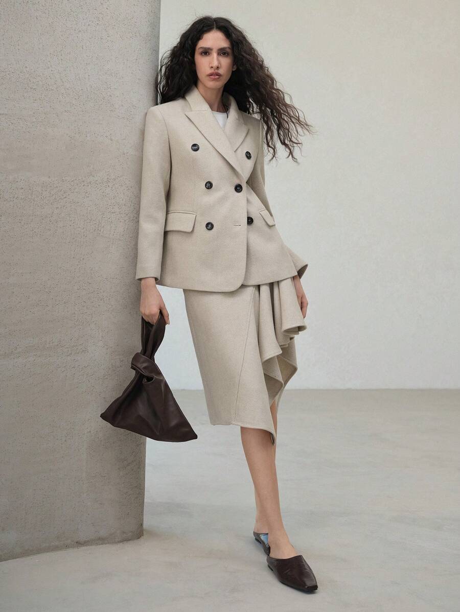 MOTF PREMIUM WOOL DOUBLE BUTTON BLAZER - Apricot - View 1