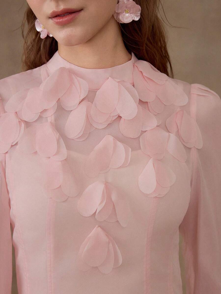 MOTF PREMIUM APPLIQUES RUFFLE HEM DRESS - Pink - View 2