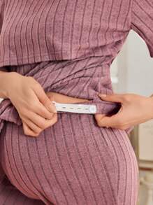 Maternity Nursing Slogan Print Homewear Set - Dusty Pink - View 5