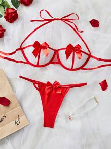 Classic Sexy Talla grande Set de lencería con abertura con lazo delantero con aro