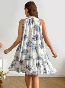 SHEIN Clasi Plus Size Crew Neck Sleeveless Allover Print Casual Short Dress - Blue - View 2