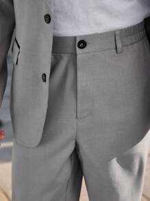 Manfinity RelaxMax 男士前扣开合长袖上衣和长裤正装西装套装 - 灰色 - 查看 3