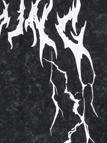 ROMWE MEN Goth 男士复古风前系带口袋简约休闲水洗短裤 - 黑色 - 查看 5