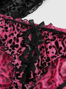 ROMWE Goth Set da 3 pezzo Perizoma in jacquard floccato con stampa leopardo e zebra stile gotico scuro