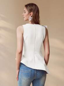 MOTF PREMIUM RUFFLE ASYMMETRICAL NECK BLOUSE - White - View 4