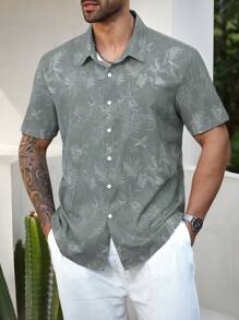 ResortEase Camisa casual de manga corta simple para hombre de talla grande, para uso diario