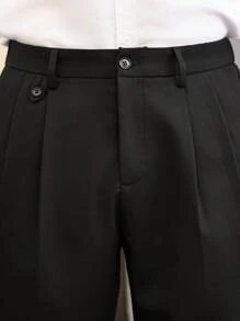 Manfinity Mode Plus Size Men's Solid Color Pleated Pocket Casual/Work Trousers - Black - View 6