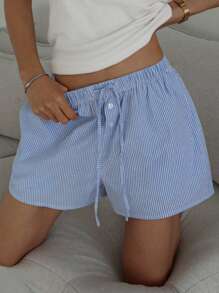 DAZY Pantalón corto de pijama con botones y cordón a rayas simples